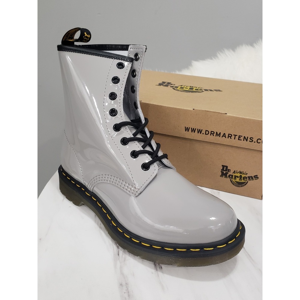 NEW SIZE 10 Doc Martens 1460 Zinc Grey Gray Slate Patent Lamper Women's Boots
